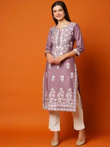 GoSriKi Floral Embroidered Cotton Straight Kurta