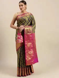 SGF11 Ethnic Motif Woven Design Zari Pure Silk Kanjeevaram Saree