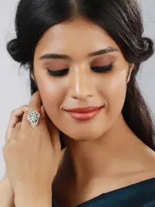 DressBerry Silver-Plated AD-Studded Adjustable Finger Ring