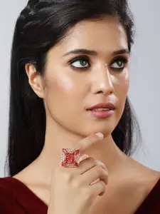 DressBerry Rose Gold-Plated AD-Studded Adjustable Finger Ring