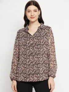 Bitterlime Paisley Printed Smart Opaque Georgette Casual Shirt