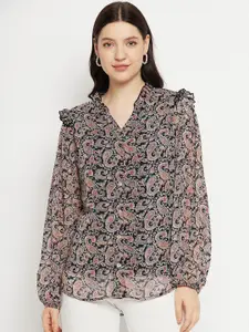 Bitterlime Paisley Printed Smart Opaque Georgette Casual Shirt