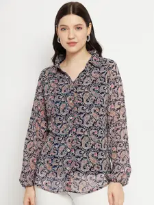 Bitterlime Paisley Printed Smart Opaque Georgette Casual Shirt