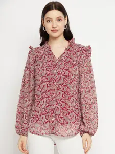 Bitterlime Paisley Printed Smart Opaque Georgette Casual Shirt