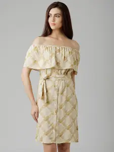 Miss Chase Women Beige Printed Shirt Dress