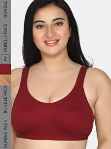 MAROON Pack of 2 Seamless Bra Heavily Padded Medium Coverage All Day Comfort