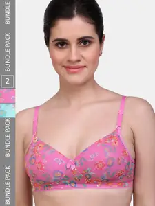 MAROON Pack of 2 Floral Printed Seamless Bra with Half Coverage Heavily Padded