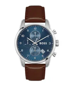 Hugo Boss Men Leather Straps Analogue Chronograph Watch 1513940