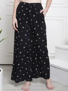 Claura Women Mid-Rise Cotton Printed Flared Lounge Pants