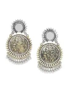 Infuzze Silver-Plated Mirror Work Drop Earrings