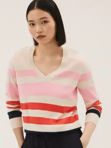 Marks & Spencer Women Red & Pink Striped Pullover