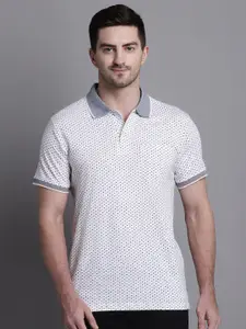 VENITIAN Micro Ditsy Printed Polo Collar Slim Fit Cotton T-Shirt