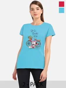 CHOZI Pack of 2 Graphic Printed Cotton T-shirt