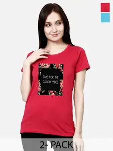 CHOZI Pack of 2 Graphic Chest Printed Cotton T-shirt