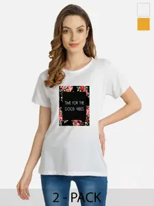 CHOZI Pack Of 2 Typography Printed Cotton T-shirt