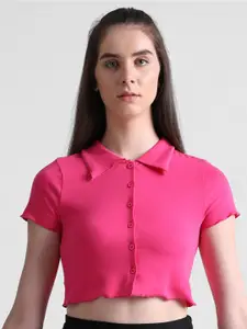 ONLY Spread Collar Crop Casual Shirt