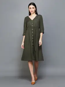 CODE by Lifestyle Puff Sleeves V-Neck A-Line Dress