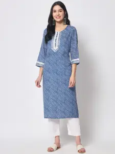 KALINI Leheriya Printed Round Neck Gotta Patti Straight Kurta