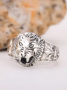 GIVA Men 925 Sterling Silver Oxidised Lion Finger Ring