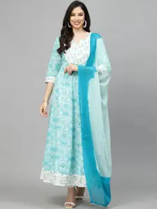 Stylum Floral Printed Gotta Patti Fit & Flare Cotton Fit & Flare Ethnic Dress With Dupatta