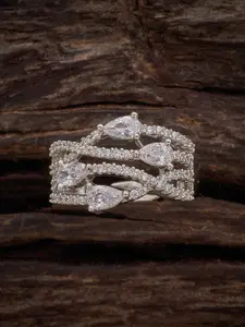 Kushal's Fashion Jewellery Rhodium-Plated CZ-Studded Ring