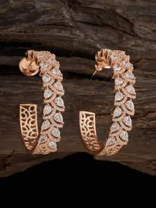 Kushal's Fashion Jewellery Rose-Gold Plated Cubic Zirconia Studded Half Hoop Earrings
