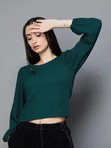 Ginger by Lifestyle Round Neck Puff Sleeves Top