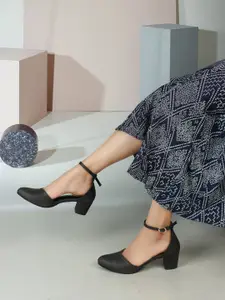 ICONICS Pointed Toe Block Pumps With Ankle Loop