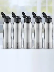BOROSIL Grip N Sip 5-Pieces Silver-Toned Single Wall Bottle 1L Each