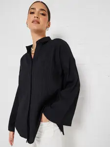 Styli Black Tartan Checked Casual Shirt