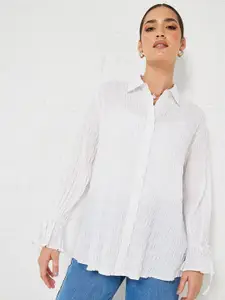 Styli White Oversized Opaque Striped Casual Shirt