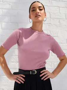 Styli Pink Ribbed Round Neck Top