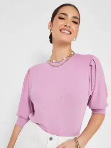 Styli Ribbed Puff Sleeves Top