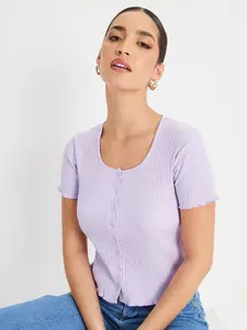 Styli Round Neck Short Sleeves Ribbed Crop Top