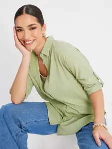 Styli Green Spread Collar Regular Fit Casual Shirt