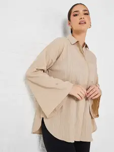 Styli Beige Spread Collar Casual Shirt