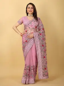 JSItaliya Floral Embroidered Net Saree