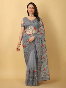 JSItaliya Floral Embroidered Net Saree