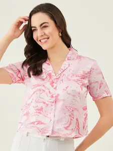 Modeve Abstract Printed Satin Shirt Style Crop Top