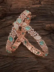 Kushal's Fashion Jewellery Set of 2 Rose Gold-Plated Cubic Zirconia Bangles
