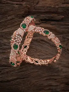 Kushal's Fashion Jewellery Set of 2 Rose Gold-Plated CZ-Studded Bangles
