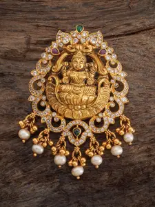 Kushal's Fashion Jewellery 92.5 Pure Silver Gold-Plated Stone-StuddedPendant