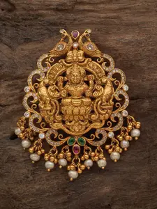 Kushal's Fashion Jewellery 92.5 Pure Silver Gold-Plated Stone-Studded & Beaded Pendant