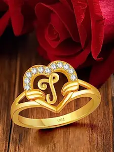 Vighnaharta Gold-Plated CZ Studded Alphabet Y Finger Ring