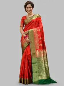 HOUSE OF BEGUM Ethnic Motifs Woven Design Zari Silk Blend Handloom Banarasi Saree