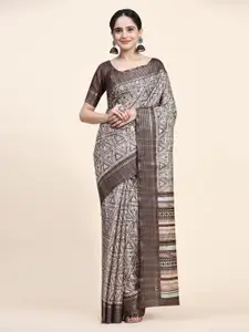RACHNA Geometric Printed Pure Silk Tussar Saree
