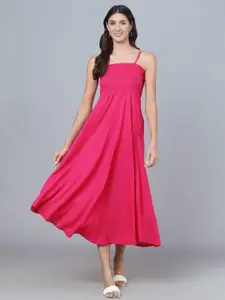 KALINI Shoulder Straps Smocked Fit & Flare Midi Dress
