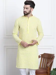 SOJANYA Floral Embroidered Mandarin Collar Pure Cotton Straight Kurta