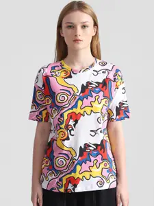 ONLY Abstract Printed Extended Sleeves Loose Cotton T-Shirt