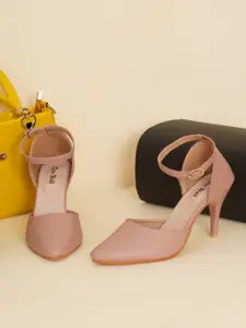 Retro Walk Pointed Toe Closed Back Pumps With Buckles